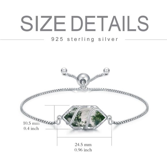 Sterling Silver Moss Agate Hexagon Bracelet for Women, Adjustable, Giftable - Picture 5 of 6